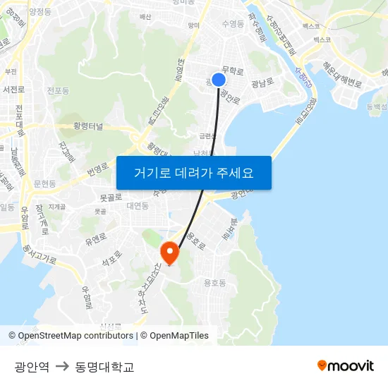 광안역 to 동명대학교 map