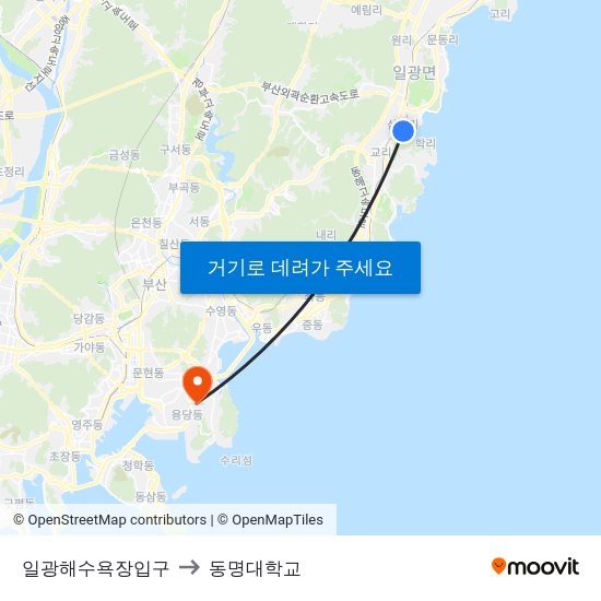일광해수욕장입구 to 동명대학교 map