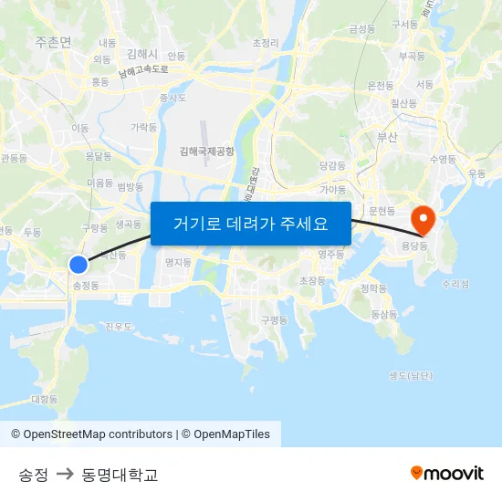 송정 to 동명대학교 map