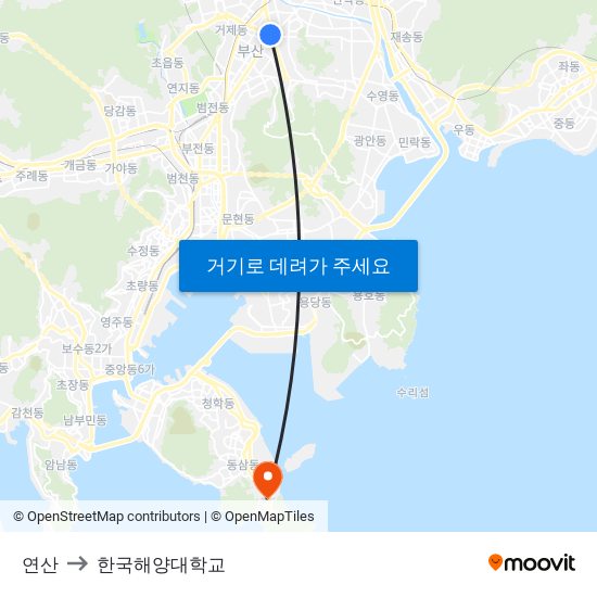 연산 to 한국해양대학교 map