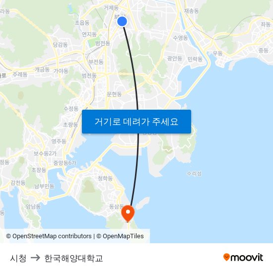 시청 to 한국해양대학교 map