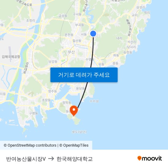 반여농산물시장V to 한국해양대학교 map