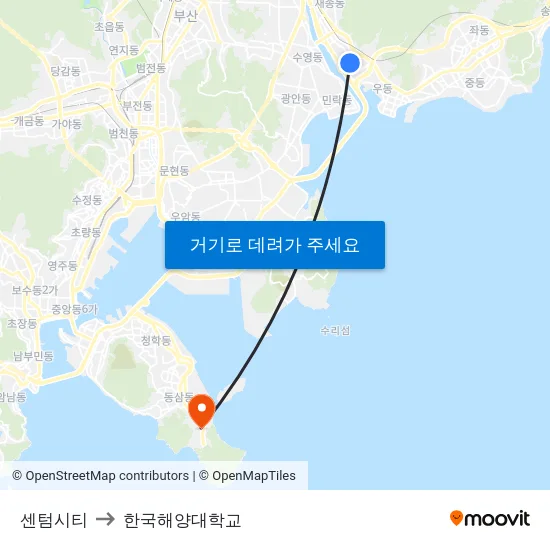 센텀시티 to 한국해양대학교 map