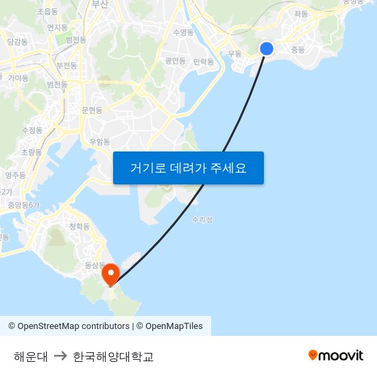해운대 to 한국해양대학교 map