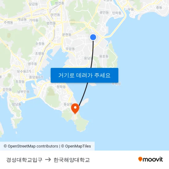 경성대학교입구 to 한국해양대학교 map