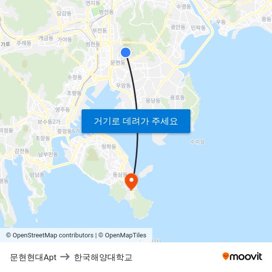 문현현대Apt to 한국해양대학교 map