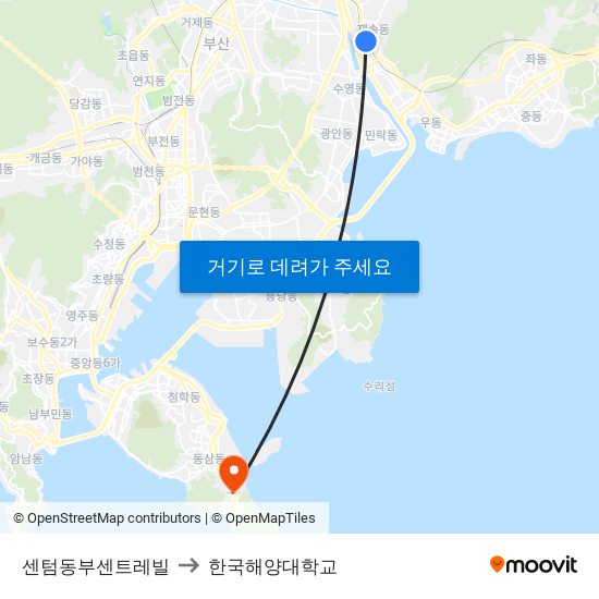 센텀동부센트레빌 to 한국해양대학교 map