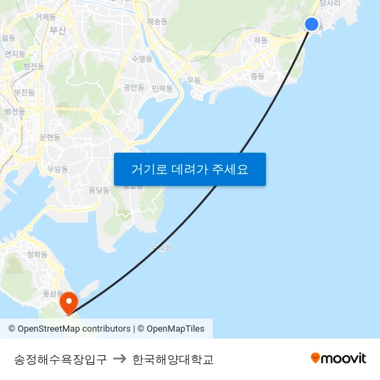송정해수욕장입구 to 한국해양대학교 map