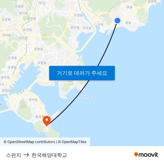 스펀지 to 한국해양대학교 map