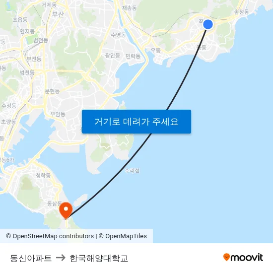 동신아파트 to 한국해양대학교 map