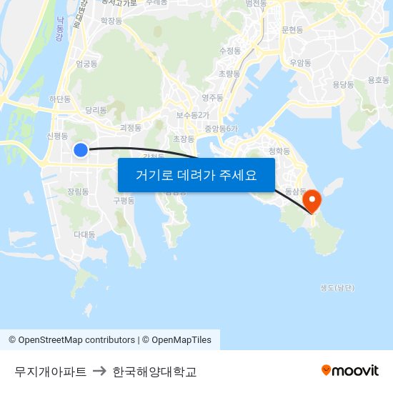 무지개아파트 to 한국해양대학교 map