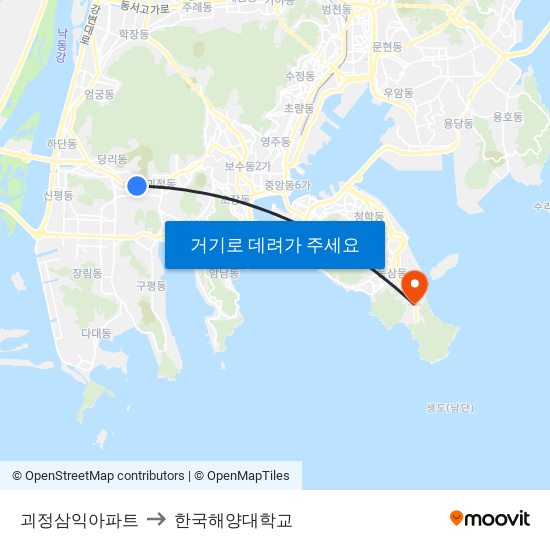 괴정삼익아파트 to 한국해양대학교 map