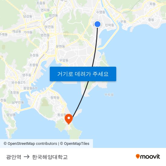 광안역 to 한국해양대학교 map