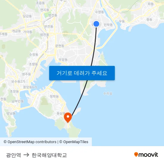 광안역 to 한국해양대학교 map