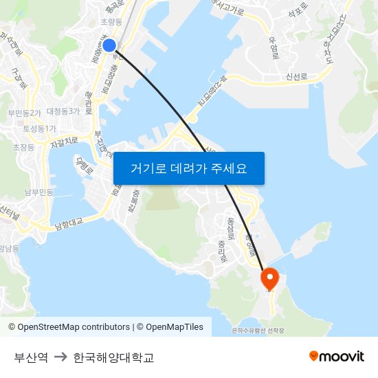 부산역 to 한국해양대학교 map