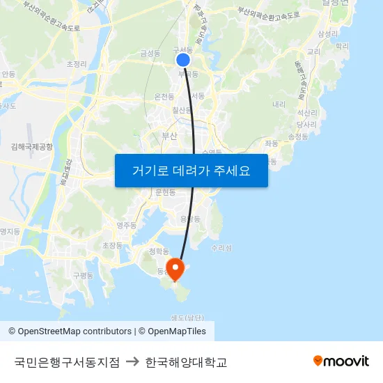국민은행구서동지점 to 한국해양대학교 map