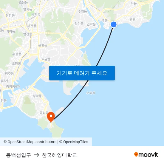 동백섬입구 to 한국해양대학교 map