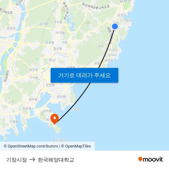 기장시장 to 한국해양대학교 map