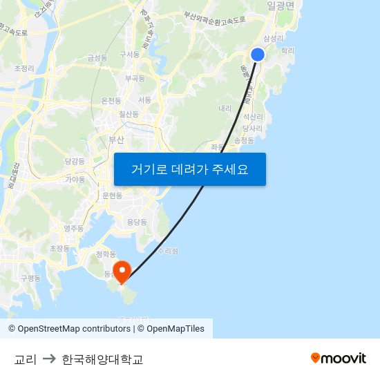 교리 to 한국해양대학교 map