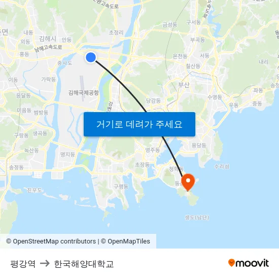 평강역 to 한국해양대학교 map