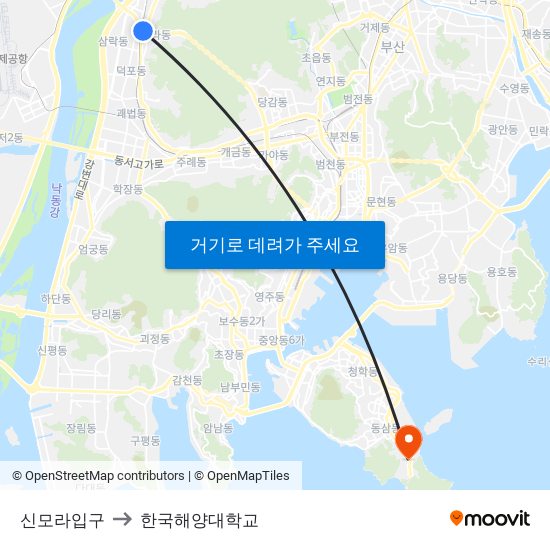 신모라입구 to 한국해양대학교 map