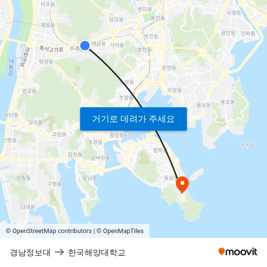 경남정보대 to 한국해양대학교 map