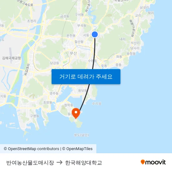 반여농산물도매시장 to 한국해양대학교 map