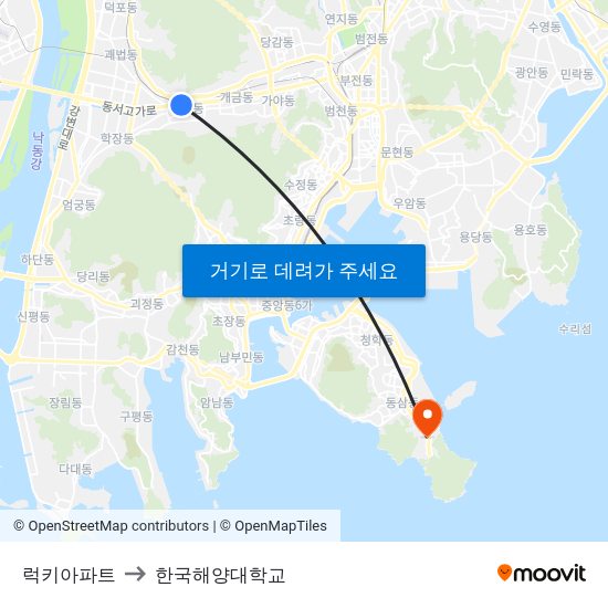 럭키아파트 to 한국해양대학교 map