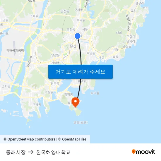 동래시장 to 한국해양대학교 map
