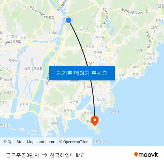 금곡주공3단지 to 한국해양대학교 map
