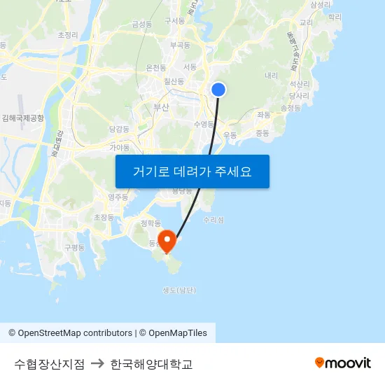 수협장산지점 to 한국해양대학교 map