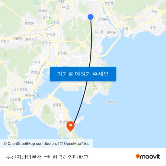 부산지방병무청 to 한국해양대학교 map