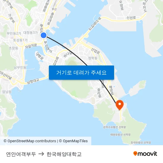 연안여객부두 to 한국해양대학교 map