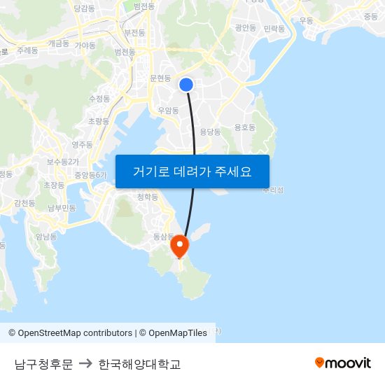 남구청후문 to 한국해양대학교 map