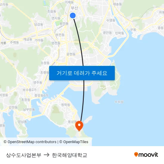 상수도사업본부 to 한국해양대학교 map