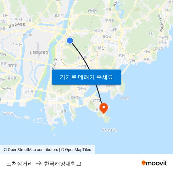 포천삼거리 to 한국해양대학교 map