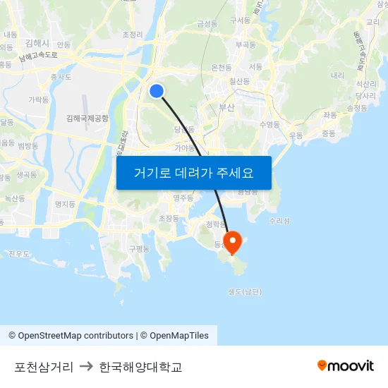 포천삼거리 to 한국해양대학교 map
