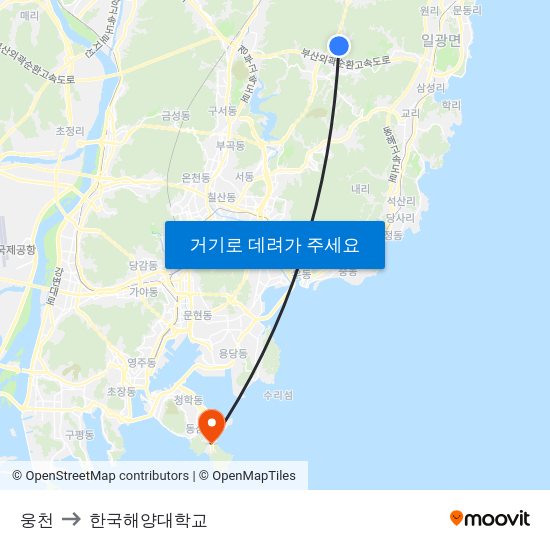 웅천 to 한국해양대학교 map