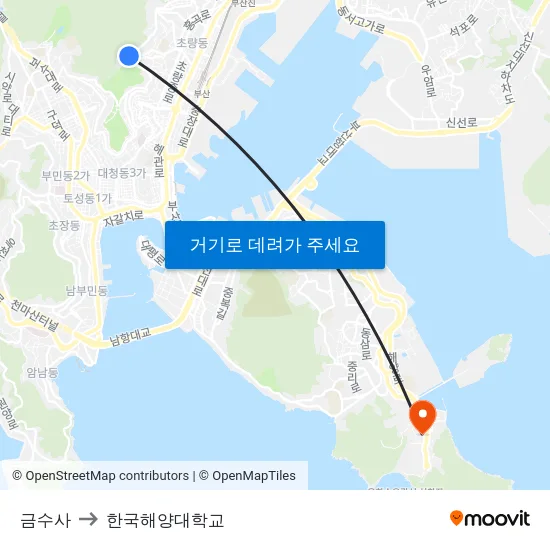 금수사 to 한국해양대학교 map