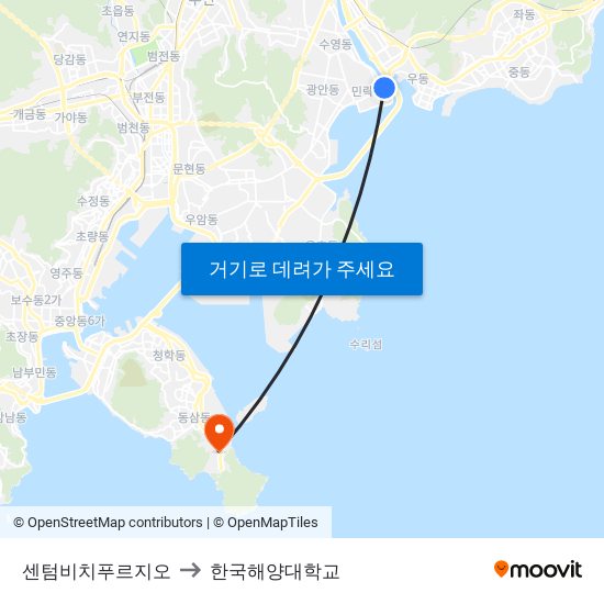 센텀비치푸르지오 to 한국해양대학교 map