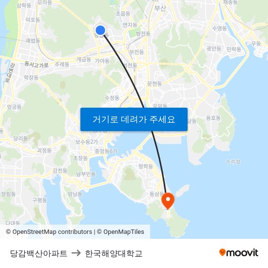 당감백산아파트 to 한국해양대학교 map