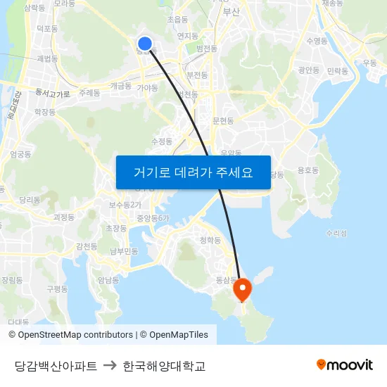 당감백산아파트 to 한국해양대학교 map