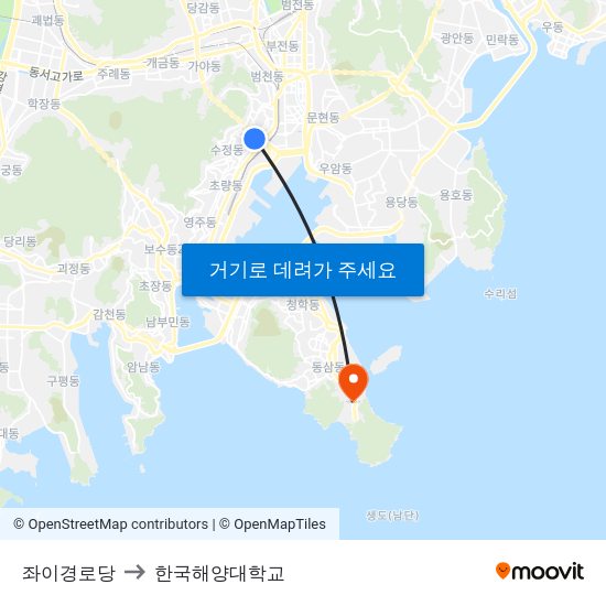 좌이경로당 to 한국해양대학교 map