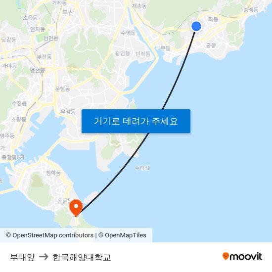 부대앞 to 한국해양대학교 map
