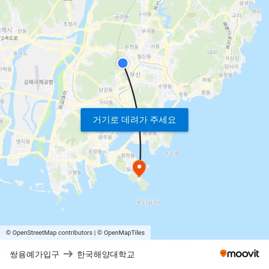 쌍용예가입구 to 한국해양대학교 map