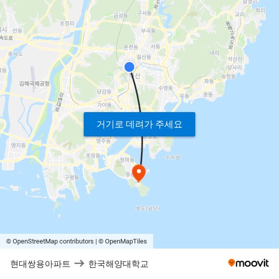 현대쌍용아파트 to 한국해양대학교 map