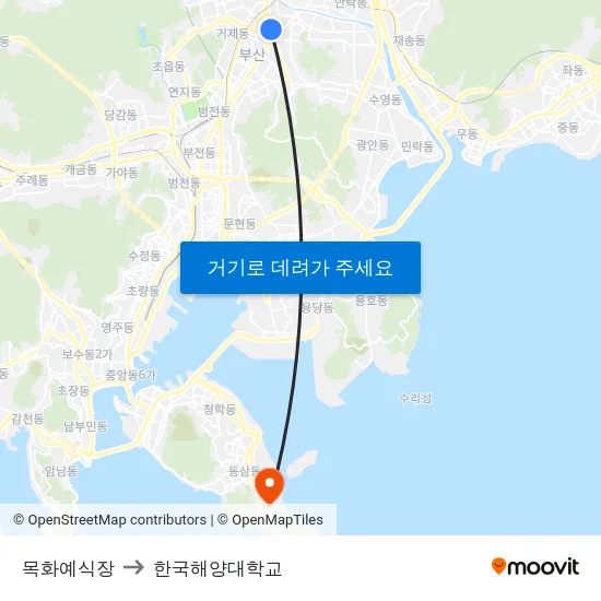 목화예식장 to 한국해양대학교 map