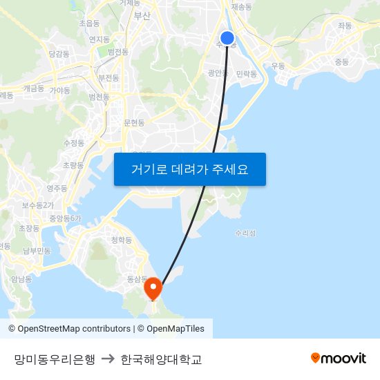 망미동우리은행 to 한국해양대학교 map