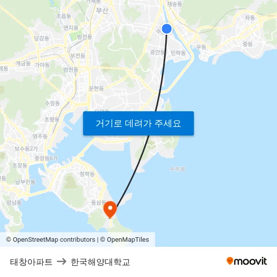 태창아파트 to 한국해양대학교 map