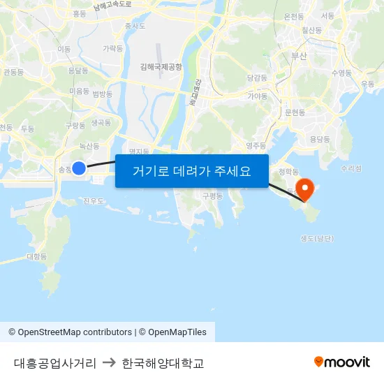 대흥공업사거리 to 한국해양대학교 map